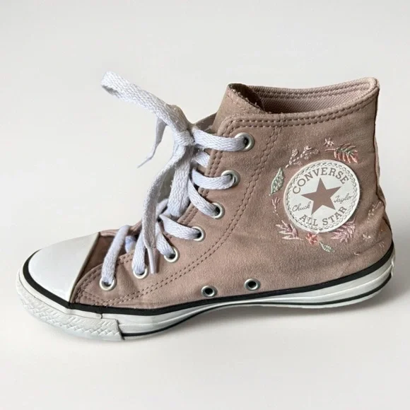 Converse Dusty Rose Faux Suede Embroidered Floral High Hi-Top - Picture 1 of 7